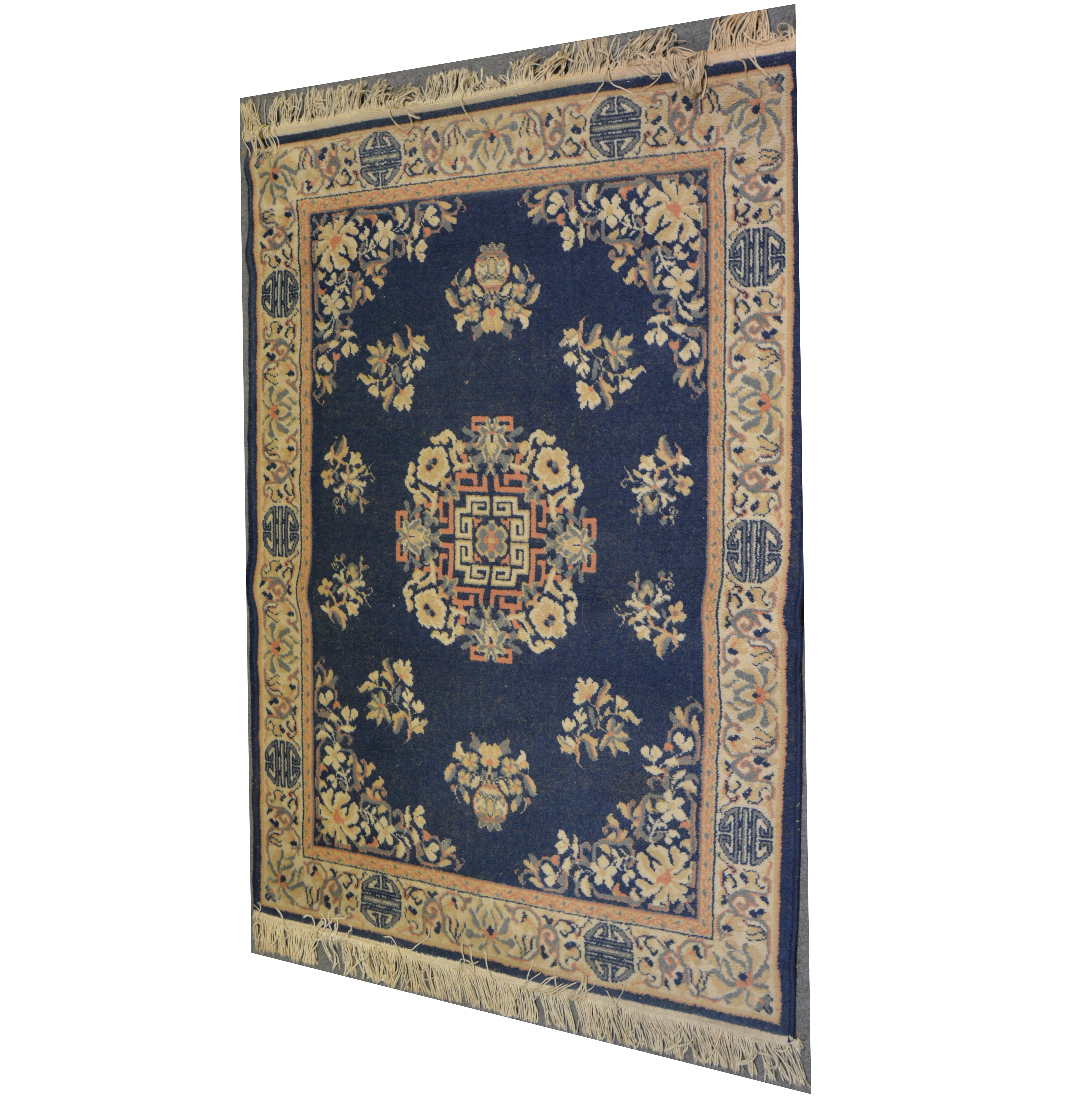 Contemporary machine-made carpet, central medallion, pale ground, within guards,