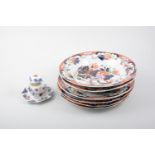 Four Victorian ironstone plates and two matching soup plates, marked Tonquin China, diameter 24cm,