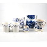 A tray of blue and white transfer printed ware to include;