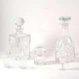 Three lead crystal decanters, small collection of table crystal,