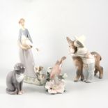 Lladro porcelain model, boy and a donkey, 21cm; another Lladro model,