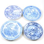 Small collection of transfer ware, including Family and Mule pattern plate, cracked,