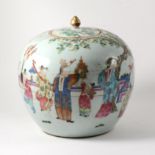 Chinese Famille Rose covered jar, decorated with figurative scene, 24cm.