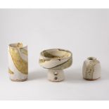 Sylvia Hardaker, Kenilworth Pottery, a Studio stoneware stem bowl, 12cms and two vases, (3).