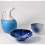 Lemba pottery Studio ewer, 29cms, four goblets to match,