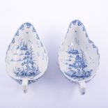 Near pair of First Period Worcester porcelain blue and white sauceboats, The Doughnut Tree pattern,