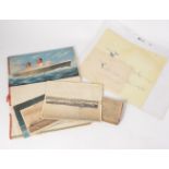 Miscellaneous ephemera, including Cunard, Apollo; pen and pencil sketch signed 'Peter Scott'.