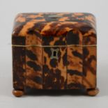 Regency tortoiseshell tea caddy, fluted front, interior ivory outline, and two compartments,