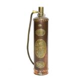 Waterloo 1930 copper and brass fire extinguisher by Read & Campbell Ltd., London, 75cm.