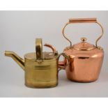 Copper kettle, loop handle, 33cm; and a copper watering can.