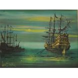 Lee Burr, nautical scene, oil on canvas, signed, 75cm x 100cm.