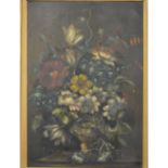 Follower of Monnoyer, Still life of flowers, in a vase on a ledge, oil on panel, 34cm x 23cm.