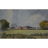 John Woods, Farmhouses at Foxton, watercolour, signed, 33cm x 53cm.