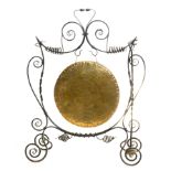 Arts & Crafts style gong, wrought iron frame, Burmese gong, 83cm.