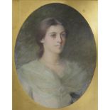 Edwardian pastel portrait of an elegant lady, oval mount and gilt frame, signed A.
