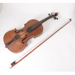 Violin, two-piece back, labelled Murdoch, overall 60cm, damaged, with bow.