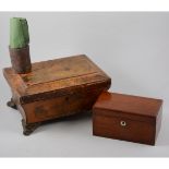 Georgian work box, lid decorated with a view of ancient ruins, side panels with printed views,