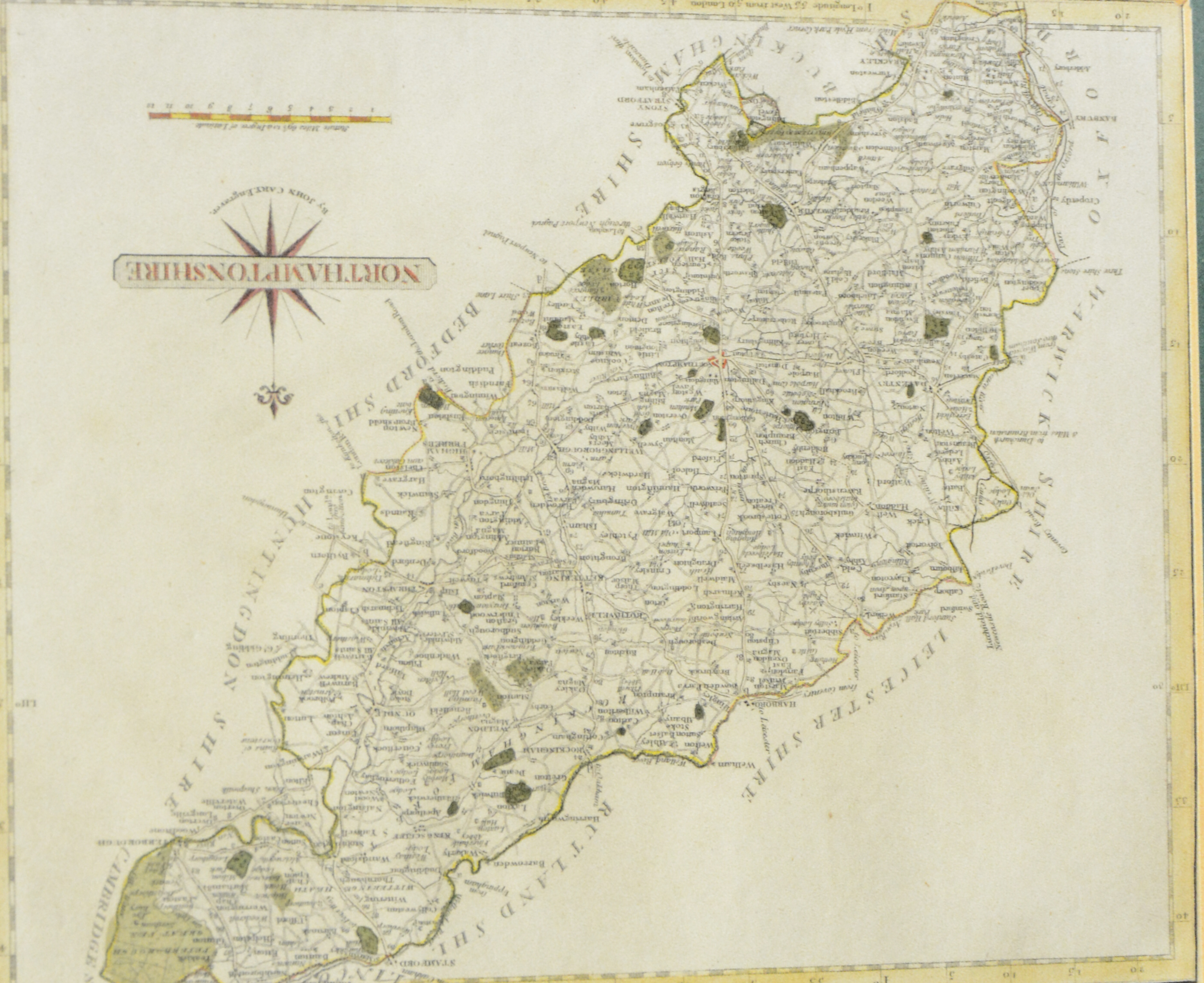 John Cary - Three antiquarian maps, Lancashire, Northamptonshire, Staffordshire.