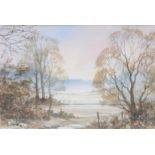 Peter Robinson (British), four seasonal watercolour landscapes, "Across the fields" 11cm x 17cm,