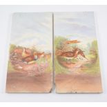 Pair of English Pottery tiles, printed with game birds, 31cm, (a.f.).