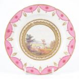 English porcelain cabinet plate, painted with a view of Chatsworth House,