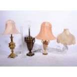 Brass finish table lamp, Victorian style with shade, 86cm; and a collection of other table lamps.