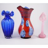 Italian moulded and tinted art glass vase, 32cm; a large collection of coloured decorative glass,