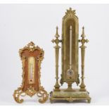 French table thermometer, gilt metal frame, inset with walnut and ivorine,