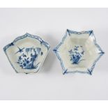 Worcester style pickle dish, blue and white hand-painted decorated with two birds in a tree,