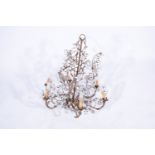 Chandelier, wrought metal with scrolled branches, and crystal drops, 87cm.