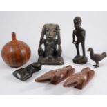 Two Red ware models of crocodiles, 20cm long; and other ethnographic items.