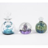 Caithness inkwell Quintessence, 14cm; and five coloured glass paperweights.