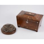 Victorian rosewood mother-of-peal inlaid sarcophagus shape tea caddy,