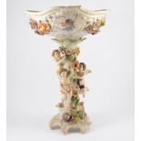 German porcelain table centre-piece, possibly Sitzendorf, painted and encrusted floral decoration,