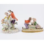 Sitzendorf porcelain group, courting couple, 18cm; another group,