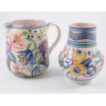 Poole Pottery jug, hand-painted with a continuous band of flowers, impressed mark,