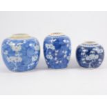 Chinese blue and white ginger jar, designed with characters amidst scrolling lotus,