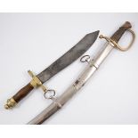 Replica confederate states sabre, metal scabbard, 98cm; and a machete blade, remounted.