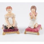 Bloor Derby model, girl kneeling at prayer, cushion base, 10cm; and a similar Bloor Derby model,