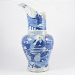 Chinese blue and white vase, painted with a figurative scene, badly damaged, 40cm.