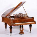 German figured walnut grand piano by Kaps, Dresden, iron frame marked Deutsches, Reichs,
