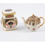 Pair of Royal Crown Derby bone china preserve pots, Old Imari pattern,