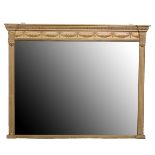 Victorian gilt framed overmantel mirror, moulded cornice, the frieze with floral swags,