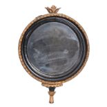 Victorian circular wall mirror, black painted and gilt gesso frame,