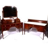 Victorian inlaid mahogany three-piece bedroom suite, comprising: wardrobe, moulded cornice,