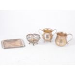 Quantity of silver, including mixed cutlery, photo frame, salts, twin handled vase, pierced bon bon,