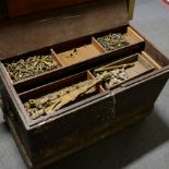 Large pine cabinet maker's tool chest, mahogany lined with some trays,