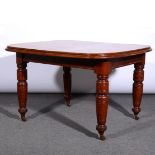 Victorian mahogany extending dining table, wind out mechanism, one leaf,