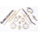 A collection of watches - A Waltham gold-plated open face pocket watch, screw back,