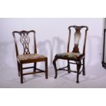 Georgian mahogany chair, carved cresting pierced vase slat, drop in woolwork seat,